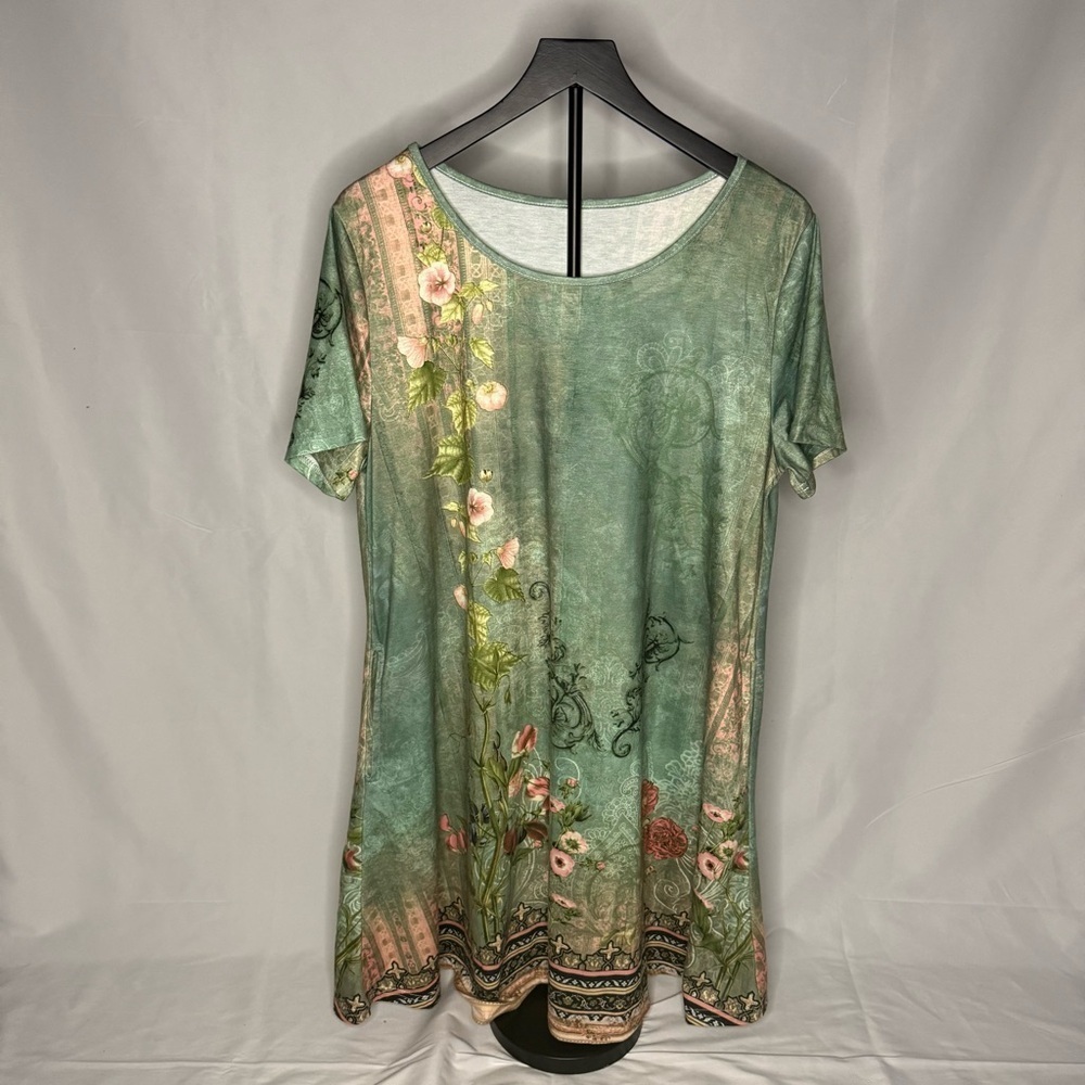 Green Floral Print Midi Dress – Unbranded – Size XL – EUC
